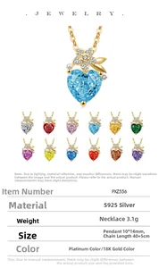 Macro detail of S925 silver heart crystal pendant with twelve different color variations