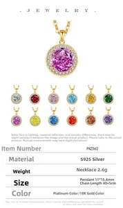 Detailed S925 silver necklace grid showcasing 12 vibrant halo gemstone pendant colors
