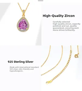Dettaglio del ciondolo in zircone rosa a goccia con chiusura in argento sterling S925