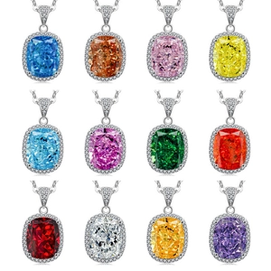 Colliers pendentifs en pierres précieuses rectangulaires en douze couleurs avec halo