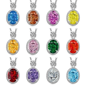 Coffret de 12 colliers pendentifs en cristal ovale coloré avec halo et chaîne argentée