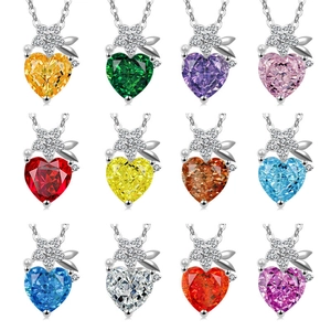 Set of 12 heart-shaped gemstone necklaces with star accents in various vibrant colors
