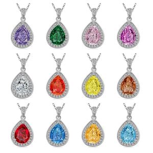 Set di 12 collane con ciondoli a goccia con zirconi colorati e montature in metallo argento