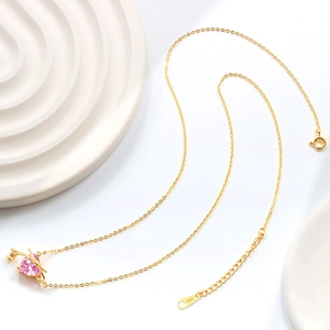 Halskette mit rosa Herzanhänger aus S925 Sterlingsilber mit edler Goldbeschichtung