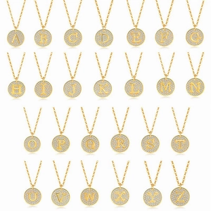 925 Sterling Zilveren Initial Letter Hanger Ketting Zirconia Bezet Ronde Schijf 18K Vergulde Sieraden Voor Vrouwen Zonder Ketting