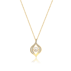 Elegante gouden hanger ketting met een grote witte parel en fonkelende kristallen