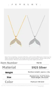 Detailed specs of S925 silver fishtail pendant necklace with size and material details