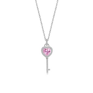 Prachtige roze hart edelsteen sleutel hanger ketting in zilveren afwerking