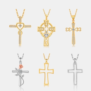 925 Sterling Silver Cross Necklace With Heart Zirconia Pendant Celtic Knot Rose Flower Design Adjustable Chain Jewelry For Women