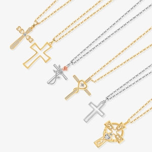 Collection of six elegant S925 sterling silver cross necklaces with zircon inlays