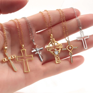 S925 sterling silver cross pendant necklaces with gold and silver plated finish