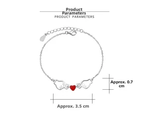 Detail showing S925 silver bracelet with heart hand charm and dimensions 3.5cm x 0.7cm