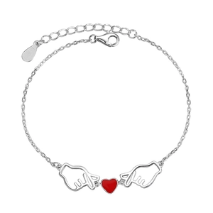 S925 sterling silver gesture heart bracelet with red core and adjustable link chain