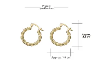 Detail of twisted gold hoop earrings with S925 hallmark, size 2.2cm by 1.8cm