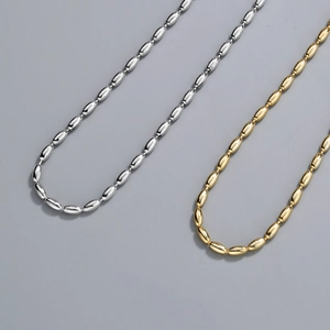 925 Sterling Silver Bean Chain Necklace Polished Oval Bead Choker Minimalist Hip Hop Style For Men Women Fashion Jewelry