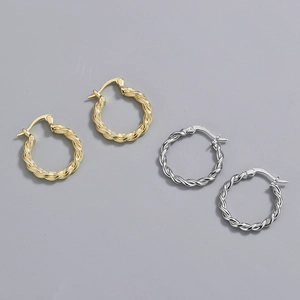 925 Sterling Silver Twisted Hoop Earrings Gold Silver Plated Minimalist Korean Style Round Rope Earrings Jewelry For Women