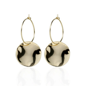 Minimalist gold S925 sterling silver hoop earrings with irregular round pendants