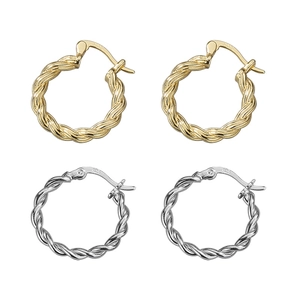 Minimalist 925 silver twist hoop earrings in gold and silver finishes for women
