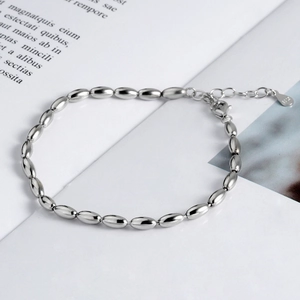 Minimalistische S925 sterling zilveren kralenarmband met ovale rijstkralen en sluiting