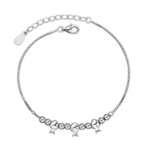 Minimalistisches S925 Sterling Silber Armband mit kleinen Fisch-Anhängern und Perlen