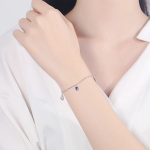 Bracelet en argent S925 avec cristal de coeur bleu et pendentif de petit coquillage