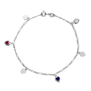 Bracelet S925 en argent sterling avec breloques cœurs et zircons colorés sur fond blanc