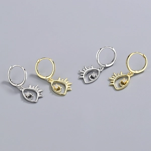 925 Sterling Silver Evil Eye Hoop Earrings For Women White Zirconia Inlaid Turkish Eye Dangle Jewelry Gift Gold Silver Plated
