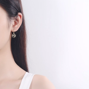 Elegant gold S925 sterling silver evil eye hoop earrings with sparkling zircon for women