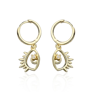 S925 silver Evil Eye gold hoop earrings with sparkling crystal accents and boho design