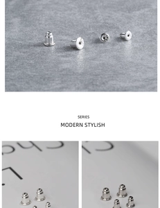 Macro view of 925 sterling silver earring backs in flower and bullet shape