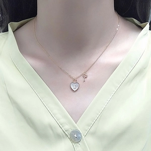 Elegante S925 Sterling Silber Halskette mit Herzschloss und Schlüssel auf Modell