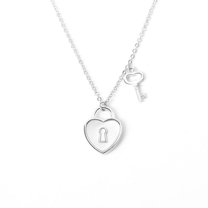 Minimalistische S925 Sterling Silber Herzschloss und Schlüssel Anhänger Kette für Damen