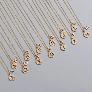 S925 sterling silver initial necklace set featuring letter A-M with zircon accents