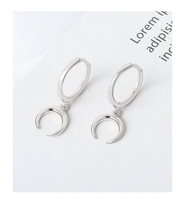 Detailed close-up of S925 sterling silver moon crescent dangle charm hoop earrings