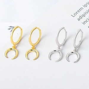 925 Sterling Silver Crescent Moon Huggie Hoop Earrings Gold Platinum Plated Minimalist Geometric Fashion Jewelry For Women