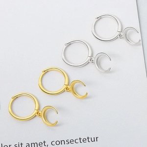 Polished S925 silver moon crescent hoop earrings in gold and silver finish set