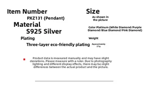 Specifications for S925 sterling silver necklace with multi-color zircon and 2.1g weight