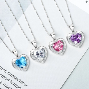 925 Sterling Silver Heart Pendant Necklace For Women Romantic Zirconia Crystal Inlaid Clavicle Box Chain Jewelry Gift