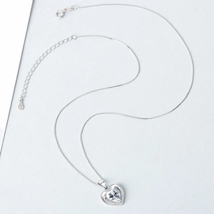 Elegant sterling silver S925 heart pendant necklace with shimmering zircon stones