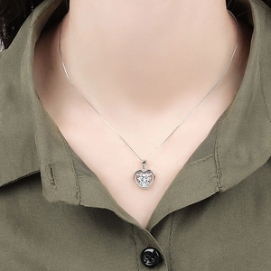 Elegant S925 sterling silver heart pendant necklace with shimmering cubic zirconia