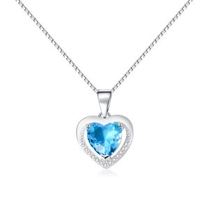 Elegant 925 sterling silver necklace featuring a heart-shaped blue gemstone pendant