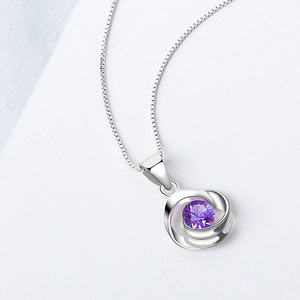 Elegante collar de plata esterlina 925 con colgante de espiral y circonita púrpura