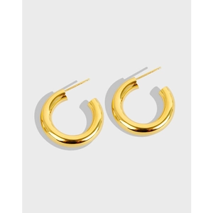 925 Sterlingsilber Klobige C-Creolen Für Damen Hochglanzpoliert Metallisch Minimalistischer Geometrischer Runder Schmuck Geschenk