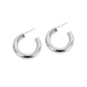 Poliertes S925 Sterlingsilber C-Form Creolen mit minimalistischem Metall-Runddesign