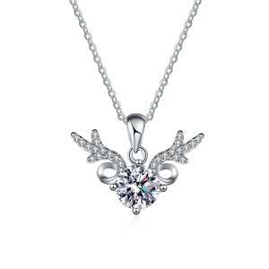 S925 sterling silver deer antler necklace with moissanite pendant on white background