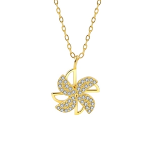 Rotating windmill pendant necklace in gold finish with sparkling pavé zircon stones