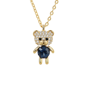 Elegant gold S925 silver necklace with bear pendant featuring dark blue crystal and diamonds