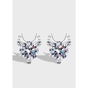 Orecchini a Bottone in Argento Sterling 925 con Corna di Renna e Zirconia Gioielli Animali Cervo Per Donna Regalo Natale
