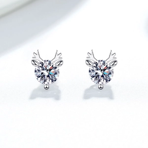 Eleganti orecchini a lobo a forma di renna in argento S925 con scintillanti zirconi cubici
