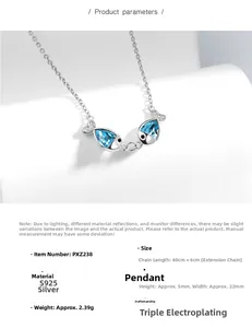 Detailed specifications of S925 sterling silver kissing fish necklace with blue crystal